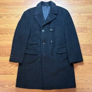 Vintage 1960s Custom Tailored Wool Overcoat Peacoat Black Mens Large Hong Kong